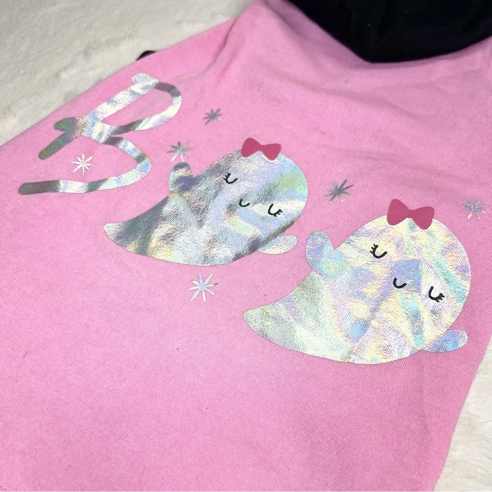 NWT Halloween Hoodie for Dogs Size Medium Pink & Black BOO! with Silver Ghosts